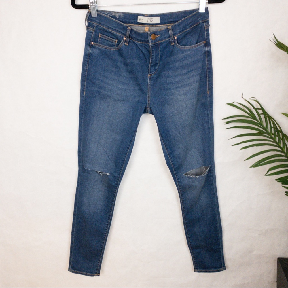 Topshop Leigh Jeans Mid-Rise Knee Rip Darker Wash